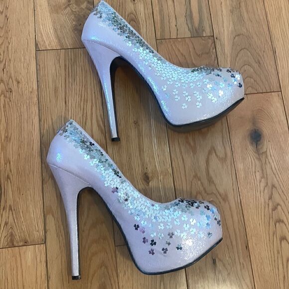 Fabulicious EUC pink with silver sequins platform high heels Size 6 - Picture 4 of 7